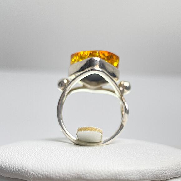 Polish Baltic Amber Ring 925 Sterling Silver Diamond Shape Size 7 Statement - Picture 5 of 12